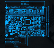 Load image into Gallery viewer, The dimensions of the Big Tree Tech (BTT) SKR 2 board in a cool cyberpunk blue color.