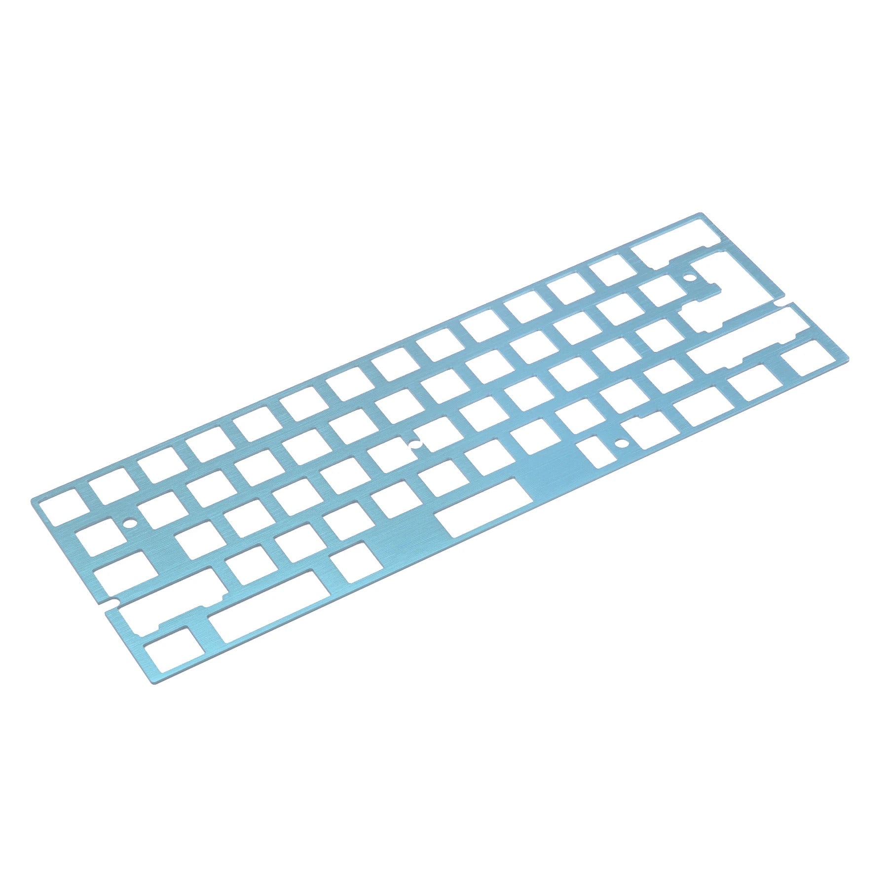 Cyan universal 60% aluminium keyboard plate that supports most typical 60% layouts.