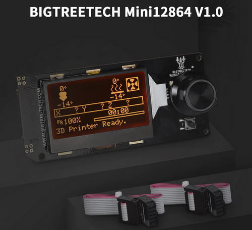 Big Tree Tech (BTT) 12864 Mini LCD with RGB LEDs for your 3D Printer. RGB LEDs are customizable and controllable either by the LCD interface or through the 3D Printer firmware. 2 EXP cables are included.