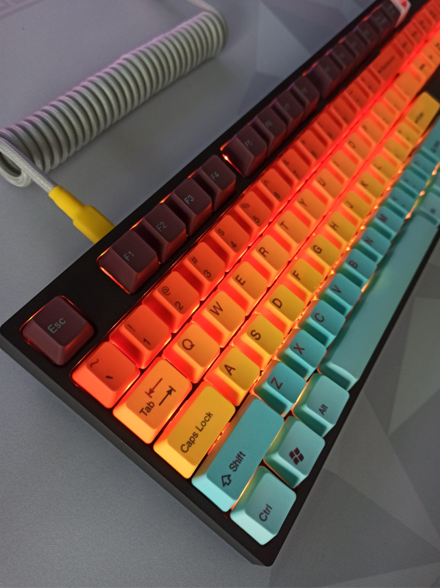 View of the Wired hawaiian Keychron C2 by tai hao with type C output. RGB back lightning and ANSI Layout with ABS used as frame material.