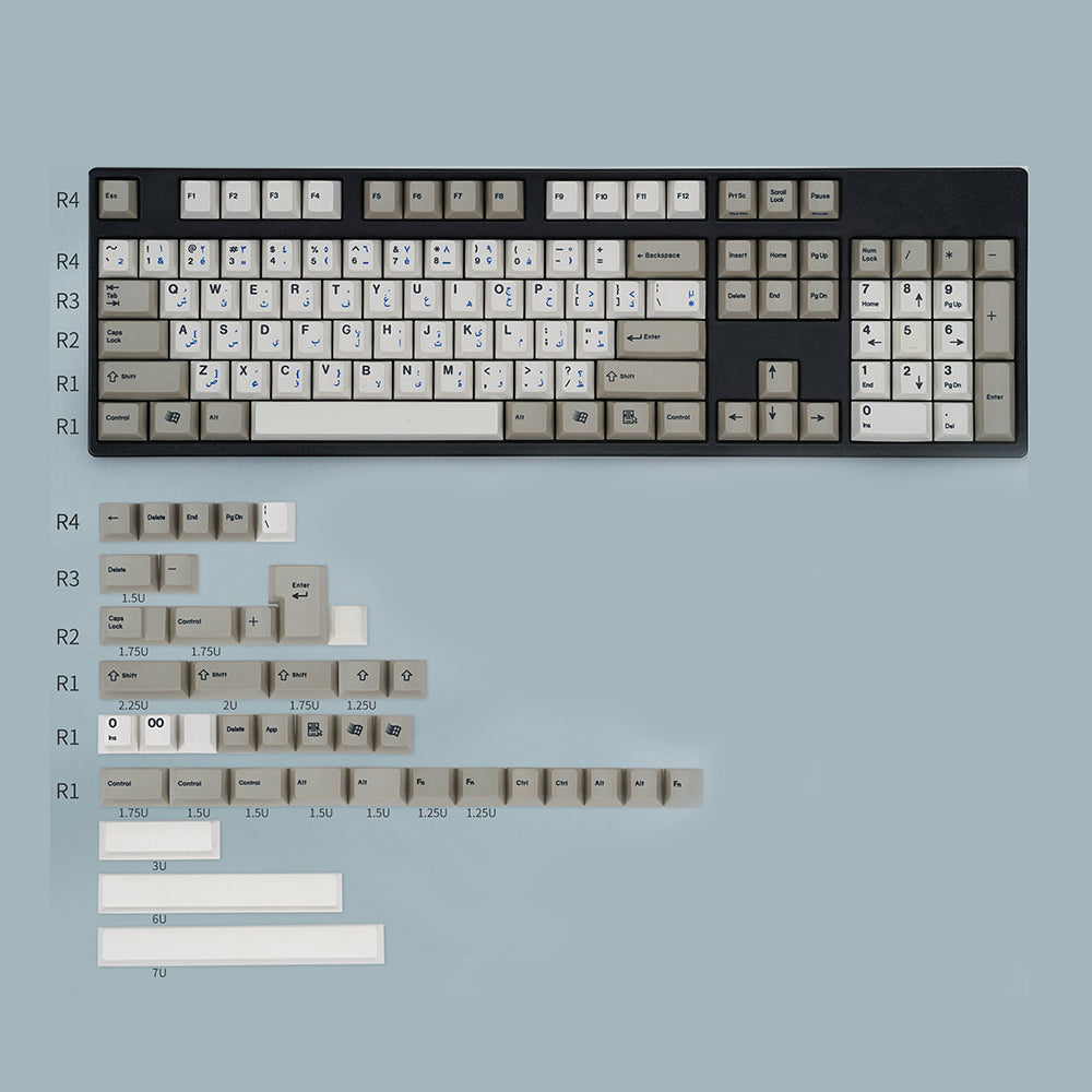 Complete Key set of the blue arabic Keycap set with MX cherry switch types of PBT material.