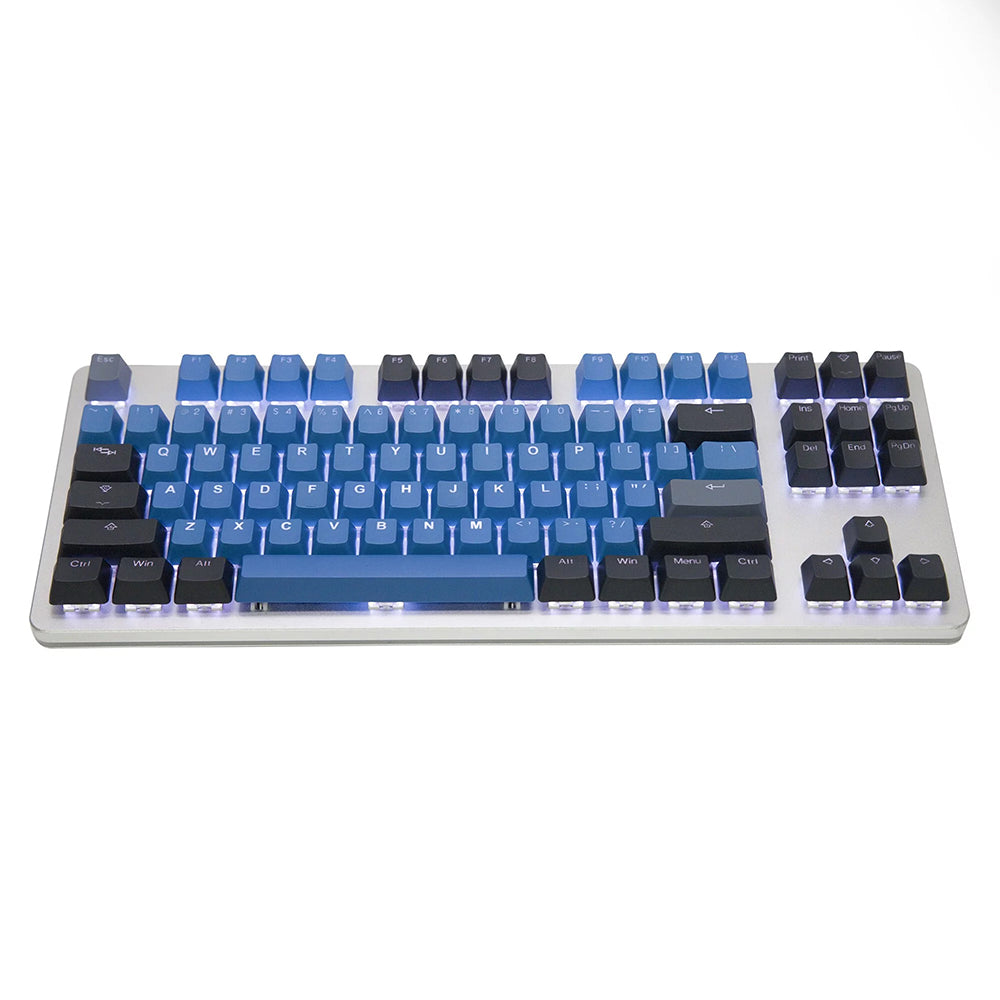 Orthogonal view of the Deep forest blue Tai Hao Keycap set compatible with MX cherry switch types of PBT material.