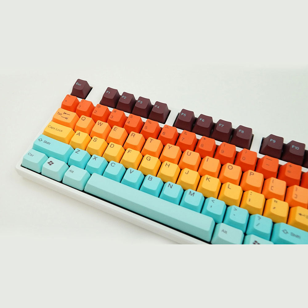 Sorry it doesnt come with a ticket to hawaii. Left profile View of the Hawaii Tai Hao keycap set of PBT material. Compatible with Cherry MX Switch Types.