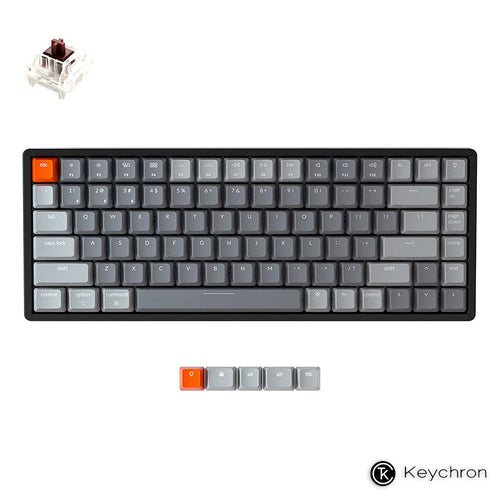 Compact 84 key Keychron K2 wireless with RGB lightning. Connects with up to 3 devices. Windows/Mac Layout. Along with wired Type C mode.  Gaetron switches, ABS/PBT material and ANSI layout.