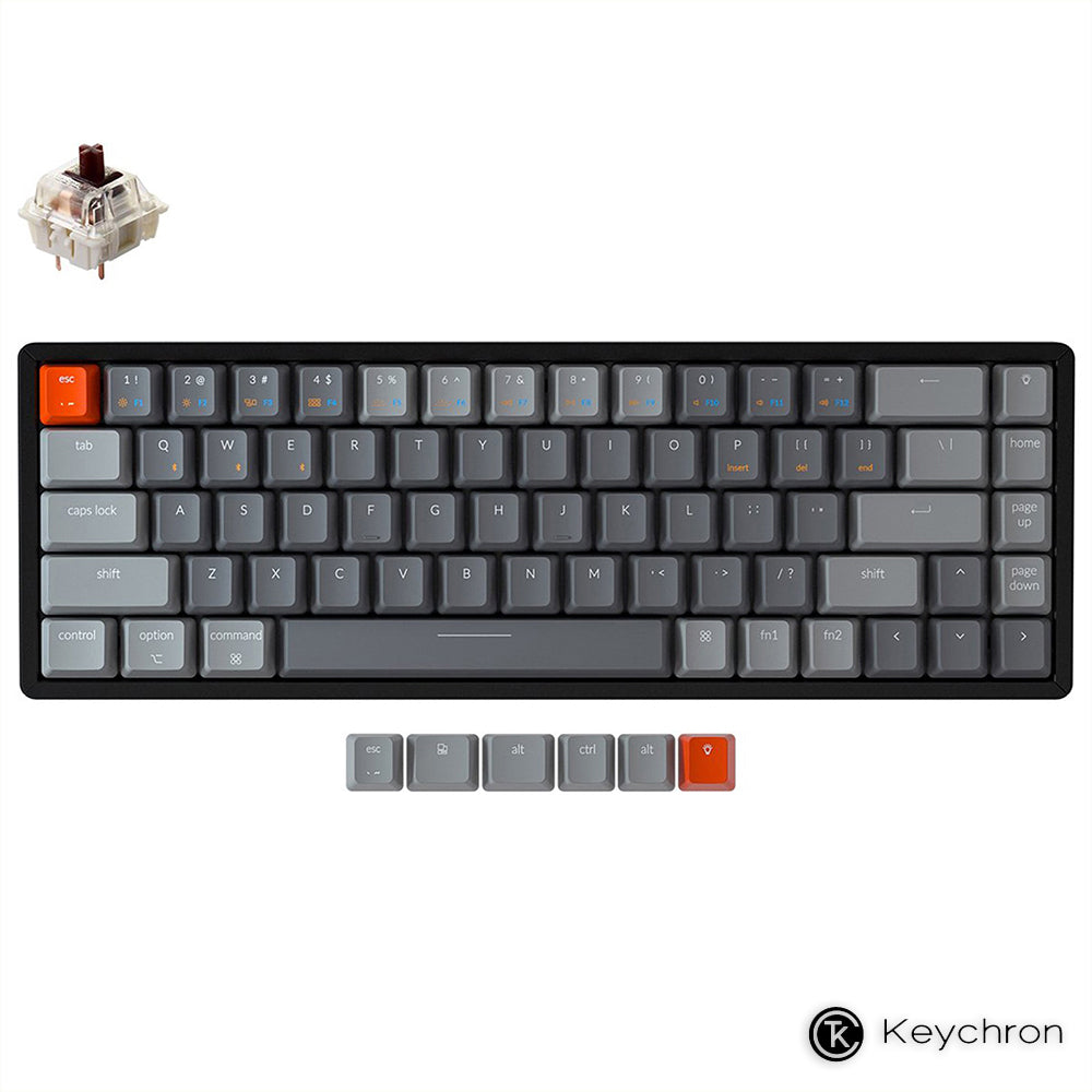 Complete set of 68 key Keychron K6 wireless with RGB lightning. Windows/Mac Layout. Along with wired Type C mode.  Gaetron switches, ABS/PBT material and ANSI layout.