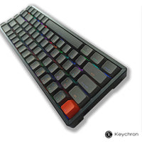 Right profile view of 68 key Keychron K6 wireless with RGB lightning. Windows/Mac Layout. Along with wired Type C mode.  Gaetron switches, ABS/PBT material and ANSI layout.