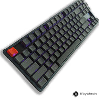 Rght profile view of 87 key Keychron K8 wireless with RGB lightning. Windows/Mac Layout. Along with wired Type C mode.  Gaetron switches, ABS/PBT material and ANSI layout.