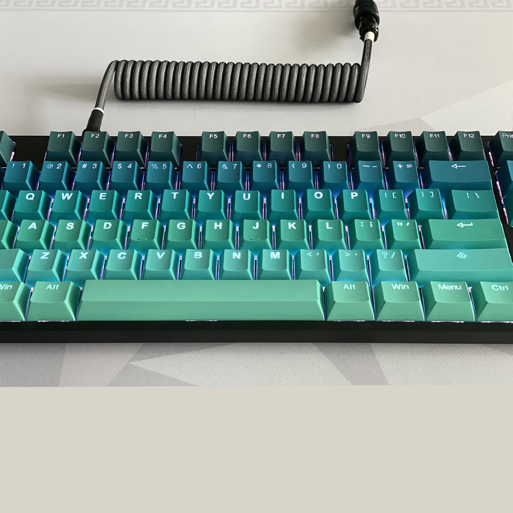 View of the Wired Mykonos Keychron C2 by tai hao with type C output. RGB back lightning and ANSI Layout with ABS used as frame material.