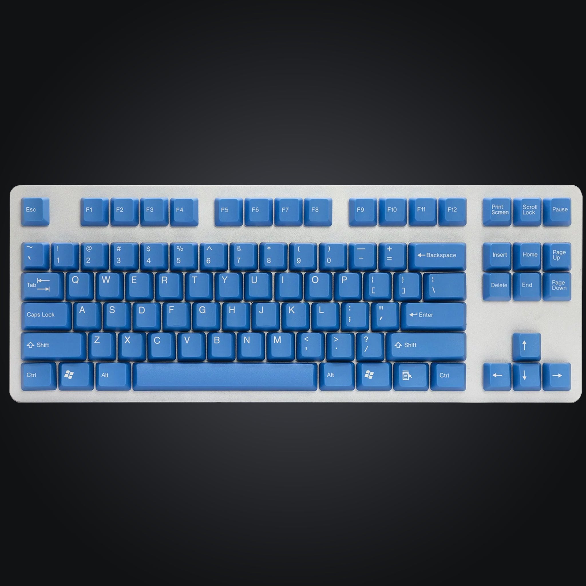 Assembled view of the Sky Blue Tai Hao Keycap set of ABS material. Compatible with Cherry MX Switch Types.